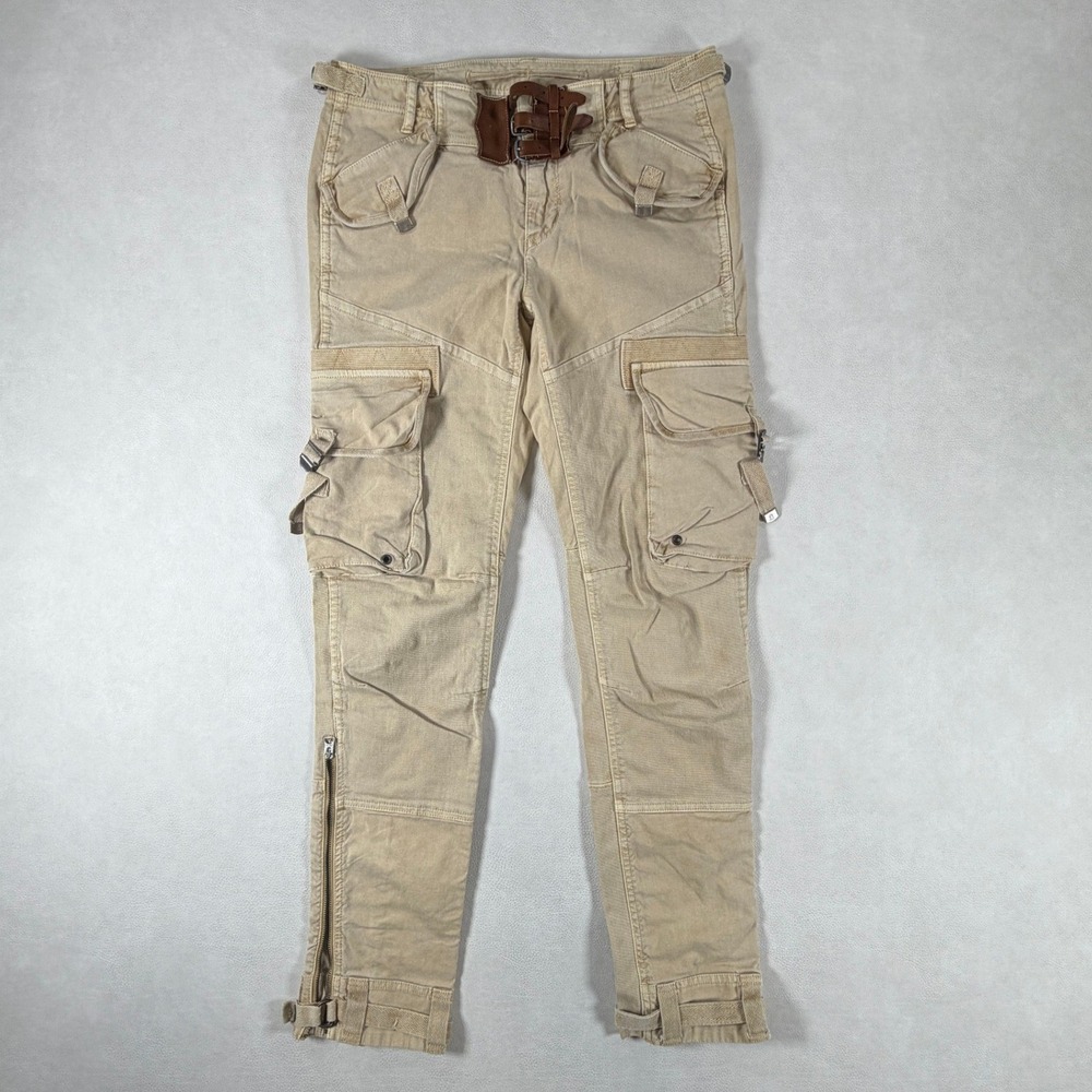 Vintage Ralph Lauren Tan Utility Cargo Pants Leather Belt Detail Womens Size 8